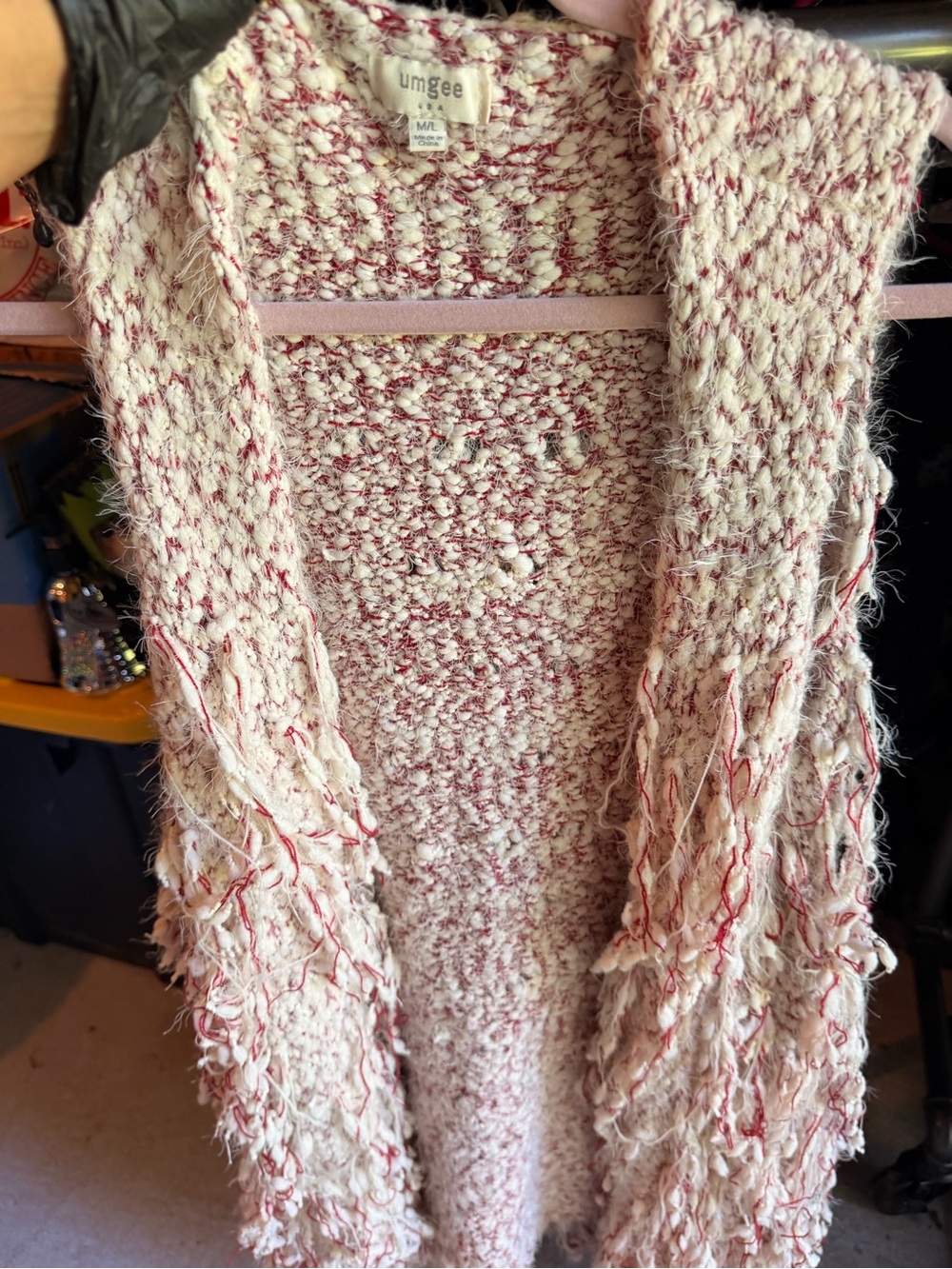 Umgee Cream and Pink Textured Open Front Cardigan
